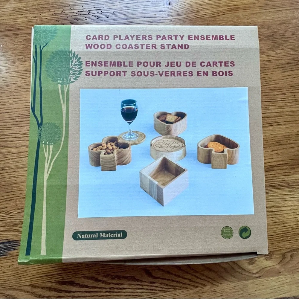 ♣️ NEW Poker Card Players Party Ensemble Wood Coasters Snack Bowls Eco Friendly - Picture 5 of 10